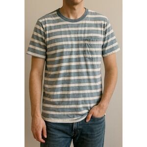 J. Crew Indigo Knit‎ Goods Stripe Pocket T-Shirt Cotton Yarns Casual Blue